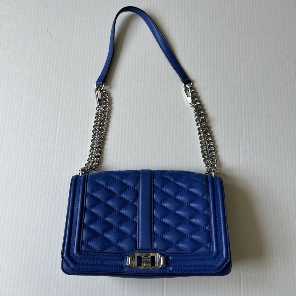 Rebecca Minkoff Love Blue Quilted Leather Crossbody Shoulder Bag VERY GOOD